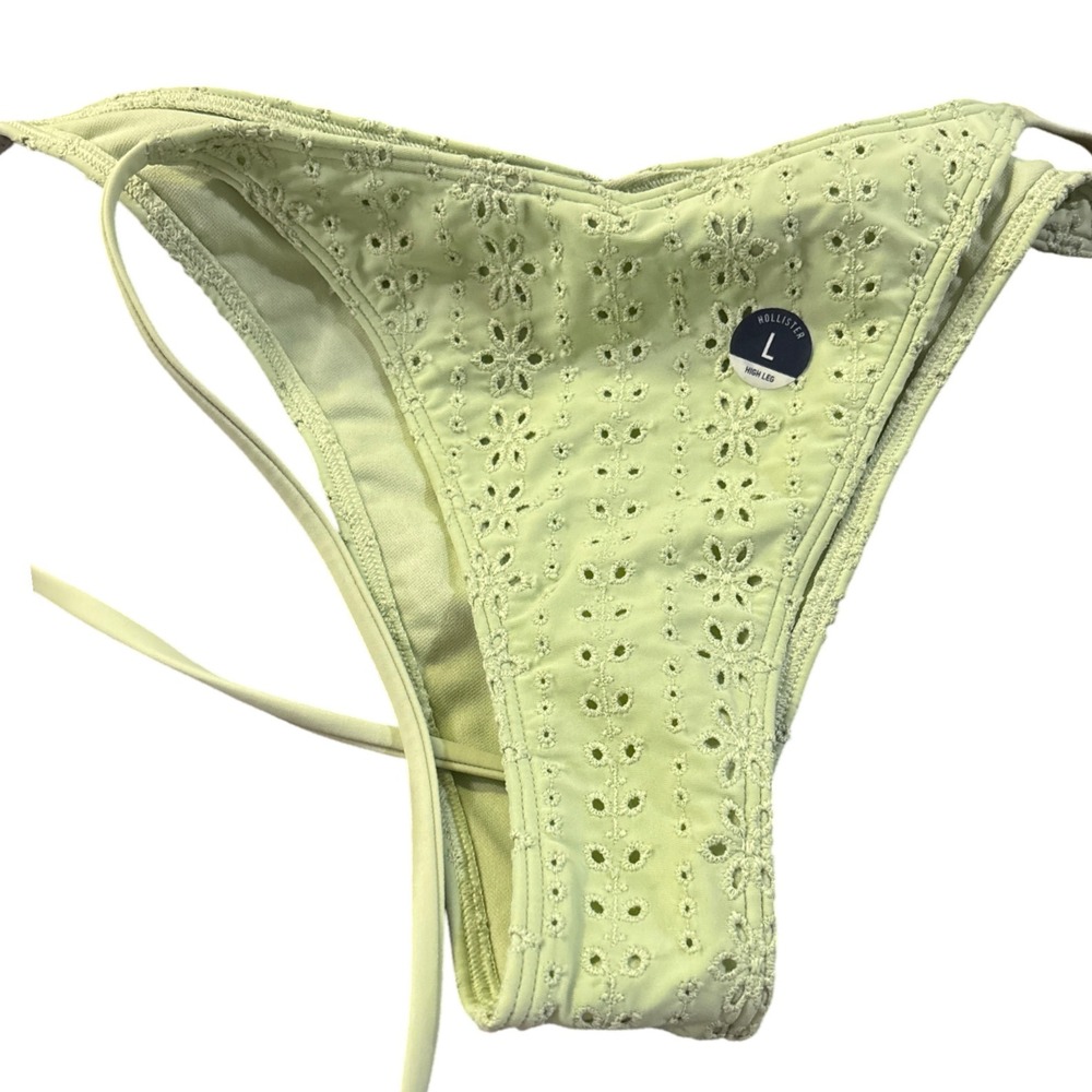 Hollister High Leg Bikini Bottoms, Pale Green, Eyelet Swimsuit Large NWOT‎